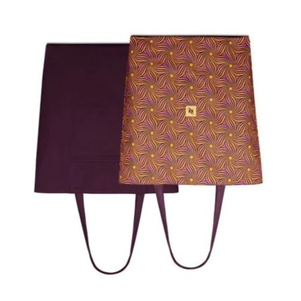 NEW 2025 NESPRESSO Limited Edition Reversible Patterned Tote Bag Purple & Gold